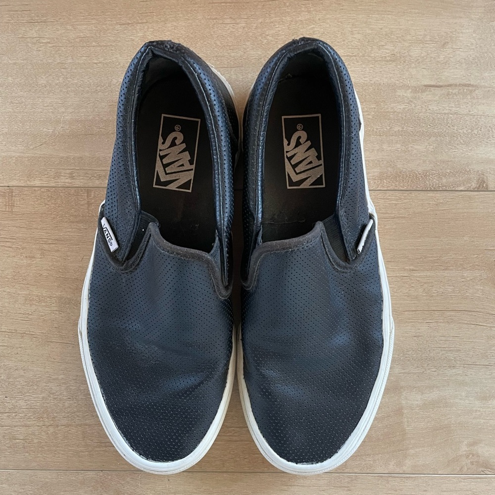 Vans Women’s Black Leather Slip On Sneakers
